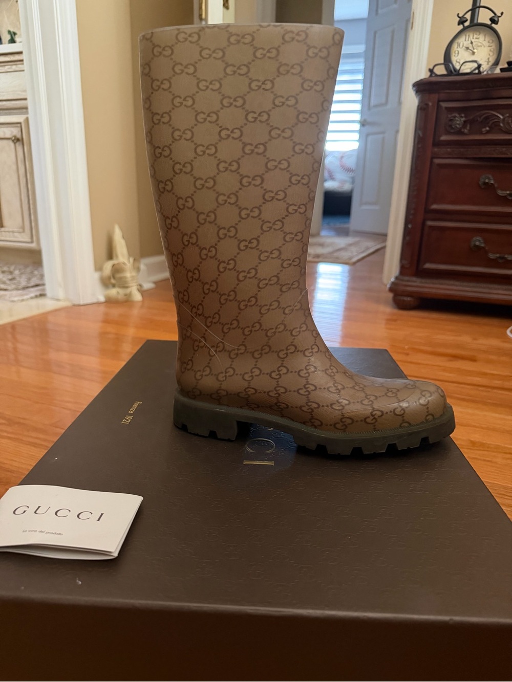 Gucci Beige/Brown GG Monogram Rain Boot - Picture 3 of 3